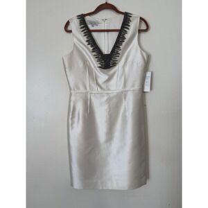 NWT Rickie Freeman Teri‎ Jon - Silk And Wool Beaded Ivory Dress Size 10
